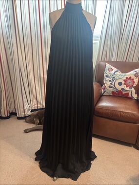 Emanuel Ungaro Black Pleated Halter Maxi Dress